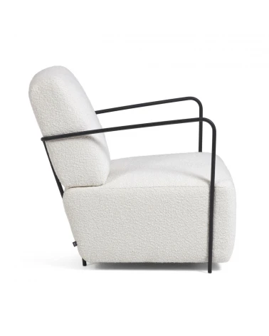 Gamer armchair in white fleece with metal legs with black finish